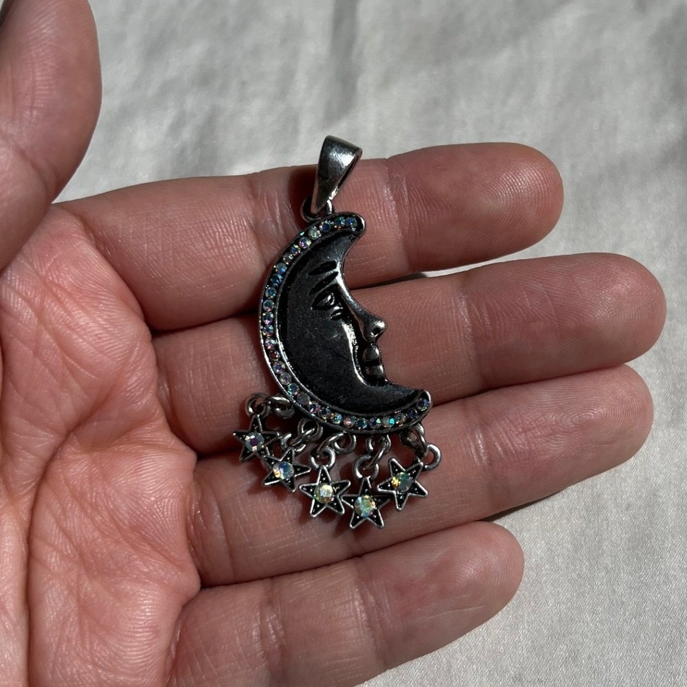 Silver Celestial Crescent Moon & Star Charm Pendant OS Whimsygoth Boho Witchy
